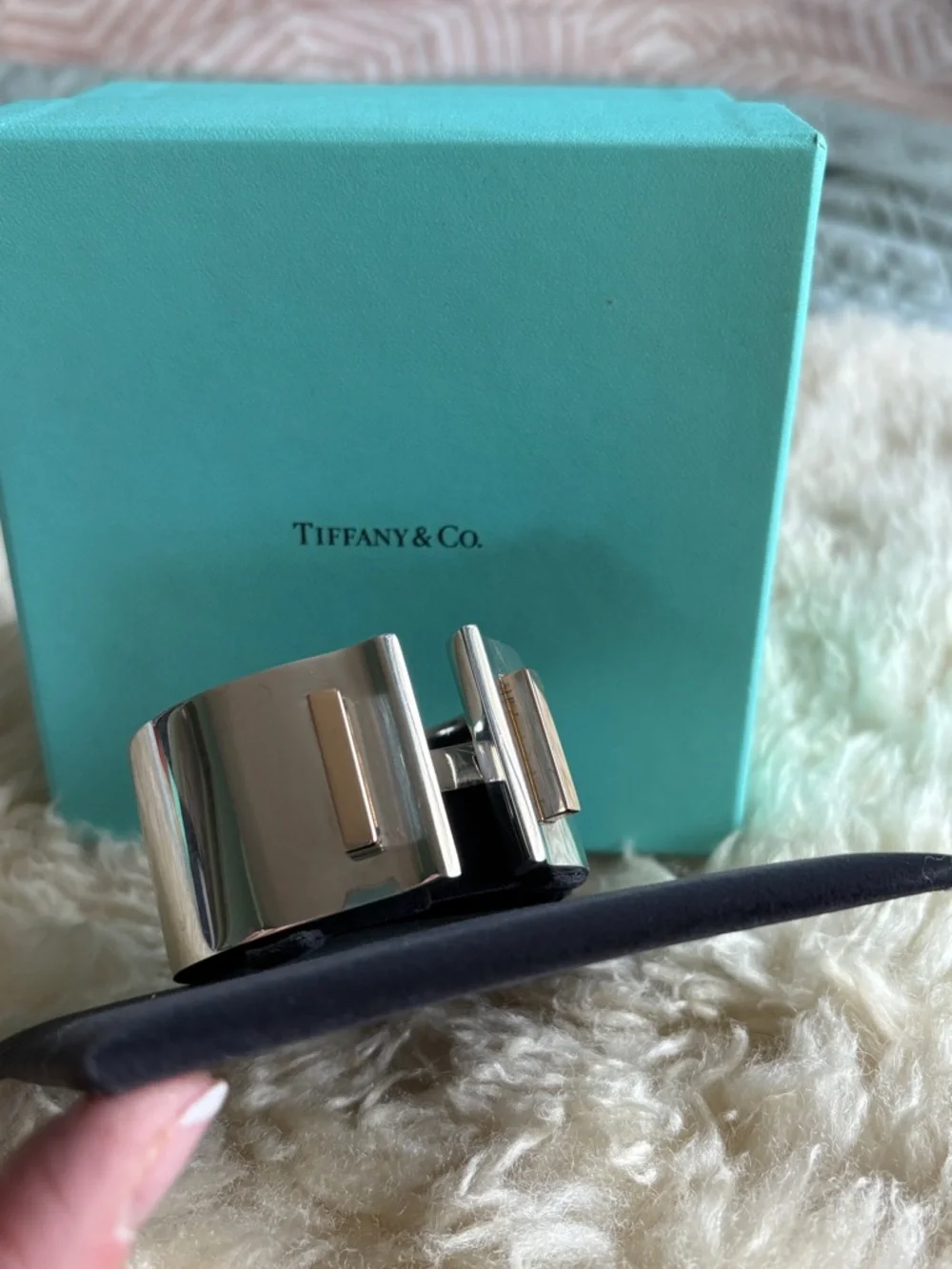 Tiffany & Co. T-collection wide cuff bracelet, sterling silver and 18k rose gold